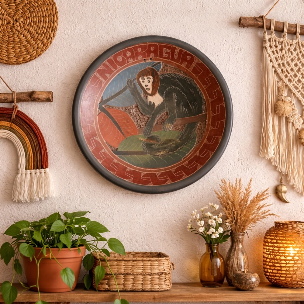 🍓 5 FOR $40 ethnic handmade Nicaragua etched Monkey wall hanging novelty plate